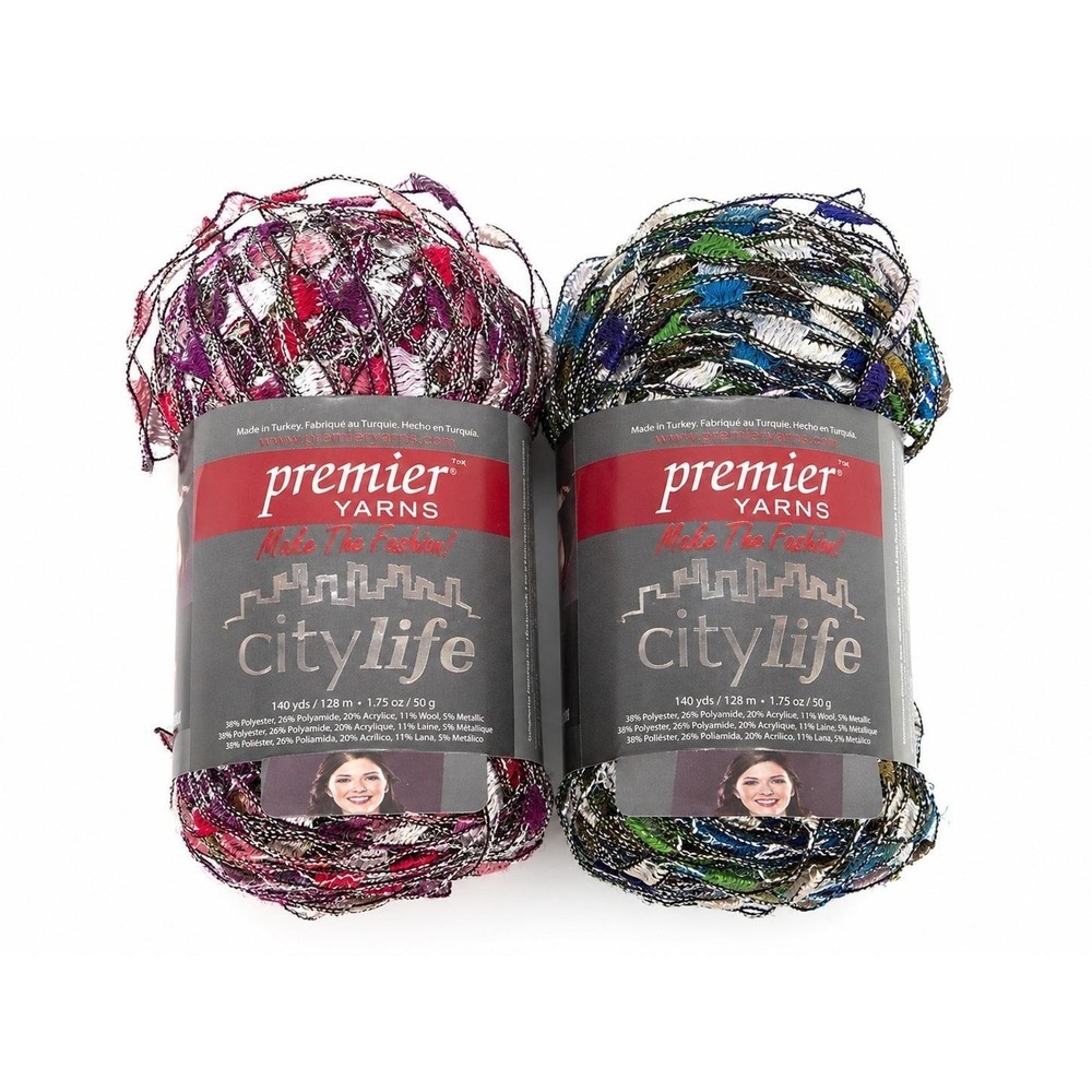 Premier‎ Yarns City Life Novelty Ladder Ribbon Yarn Lot of 2 Hostas & Grenadine